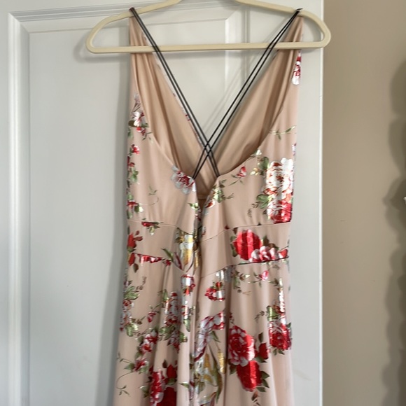 Never Worn😀 Cream with beautiful metallic floral print. open back sundress. NEW - Picture 2 of 13